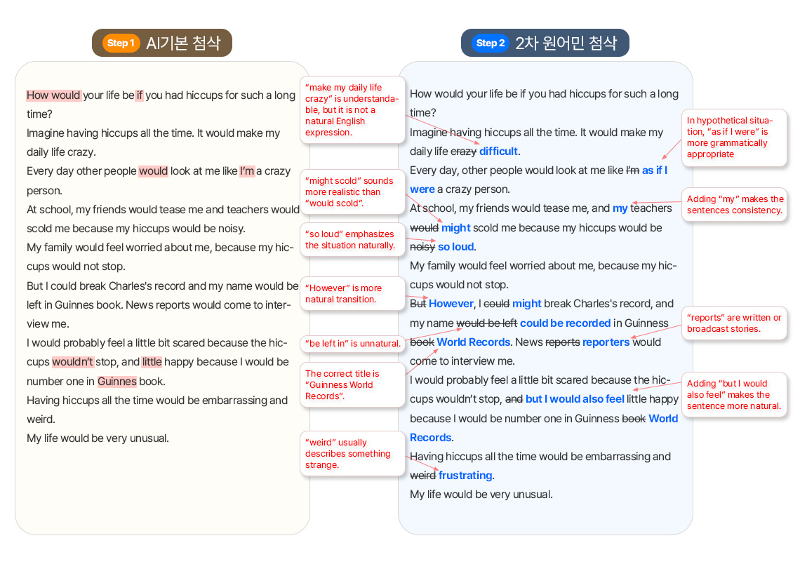 Story Writing 첨삭 상세 내용